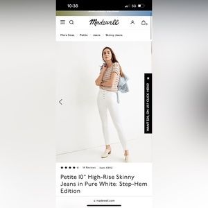 Madewell 10" High-Rise Skinny Jeans in Pure White: Step-Hem Edition, Size 26
